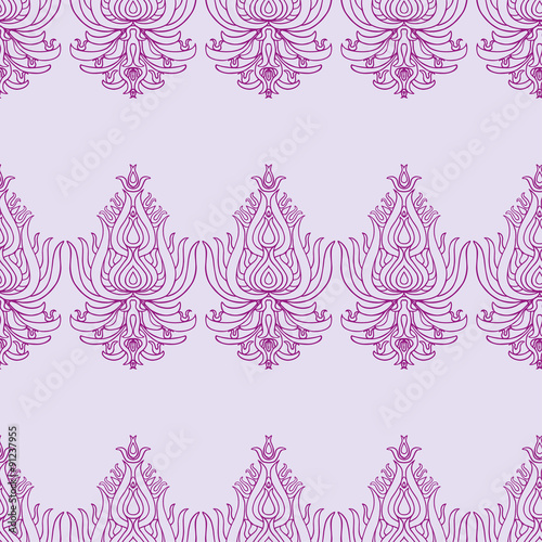 Oriental lacy vector seamless pattern pink on purple background