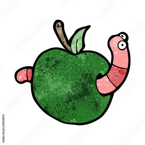 cartooon worm in apple