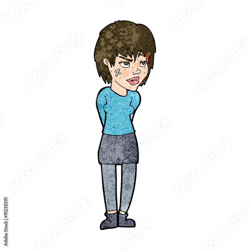 cartoon woman with plaster on face