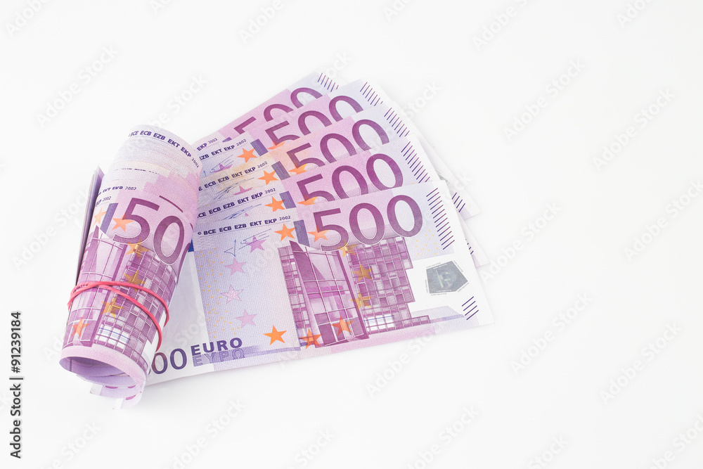 Bargeld - Euro Scheine gerollt - 500 Euro Geldschein Bargeld - Euro Scheine gerollt - 500 Euro Geldschein