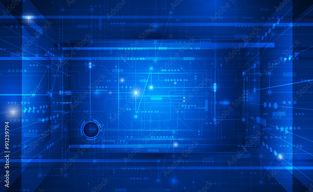 Vector illustration Abstract futuristic circuit board, high computer technology on dark blue color background. Hi-tech digital technology concept