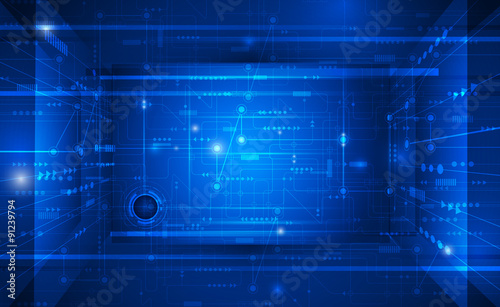 Vector illustration Abstract futuristic circuit board, high computer technology on dark blue color background. Hi-tech digital technology concept