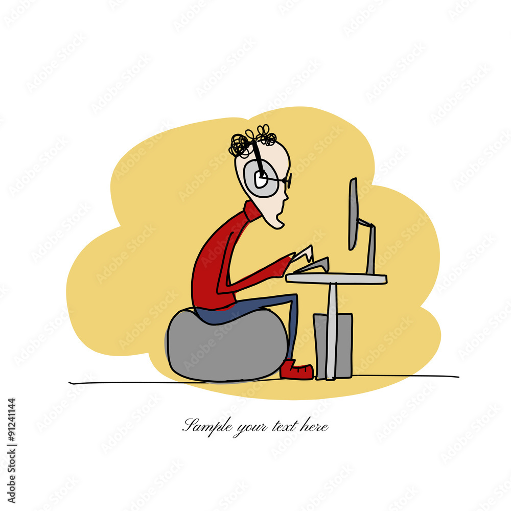 Naklejka premium Programmer at work, sketch for your design