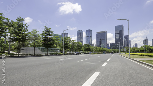 empty asphalt road and modern city shenzhen in china © zhu difeng
