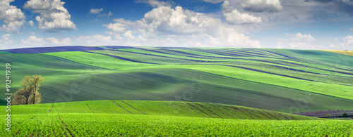 Wonderful panoramic view of colorful and striped hills, beautifu photo