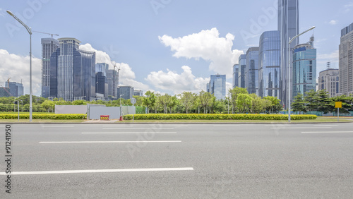 empty asphalt road and modern city shenzhen in china