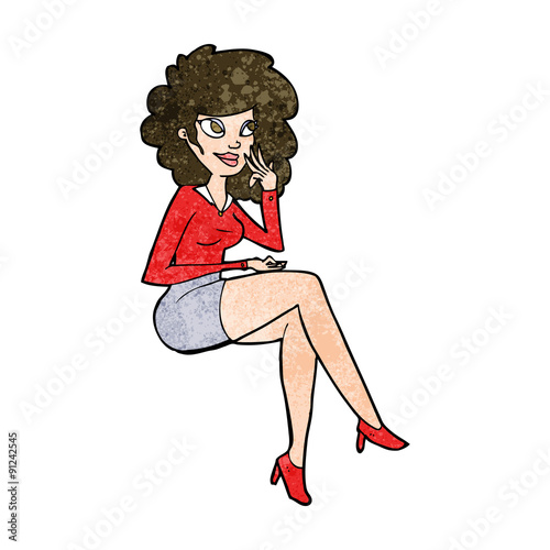 cartoon office woman sitting