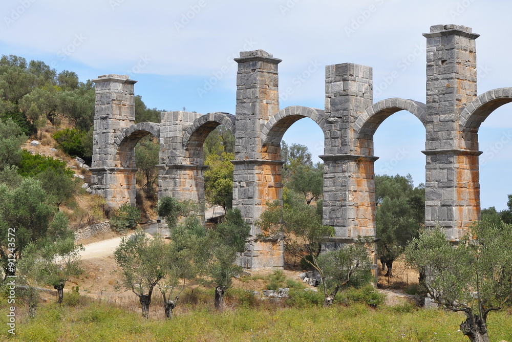 The Roman aqueduct at Moria, Lesvos, Greece. Built to carry water to the island's capital, Mytilene