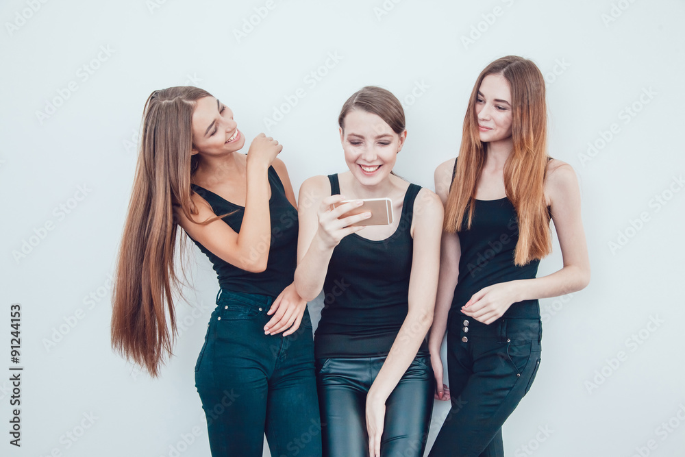 Beautiful Young Girls Taking a Selfie Photo with Phone Beautiful Young Girls Taking a Selfie Photo with Phone