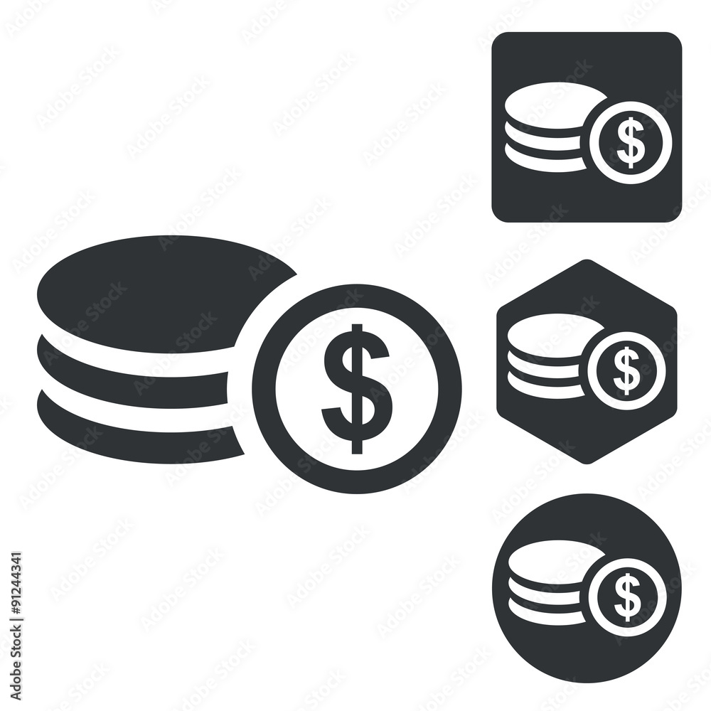 Dollar rouleau icon set, monochrome Dollar rouleau icon set, monochrome