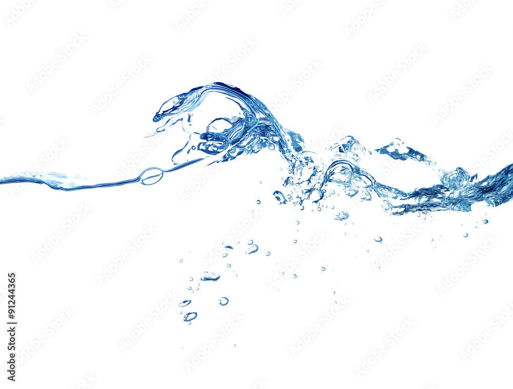 Obraz premium Water splash and bubbles on white background