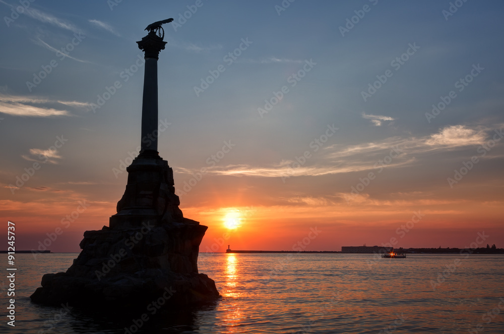 Monument to the Scuttled Warships in Sevastopol in sunset, Crimea Monument to the Scuttled Warships in Sevastopol in sunset, Crimea