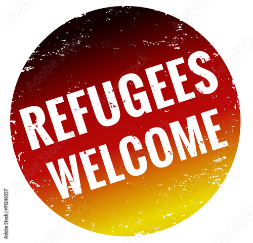 Refugees Welcome Schild Stempel 