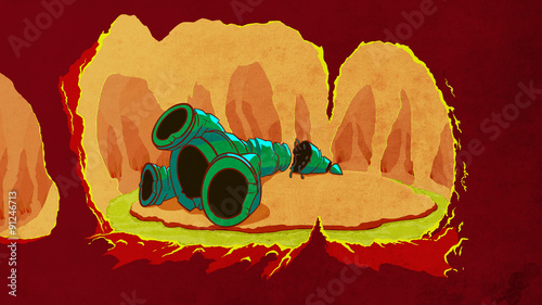 Fototapeta Naklejka Na Ścianę i Meble -  Broken rocket on the unknown planet, close up. Science fiction digital background raster illustration