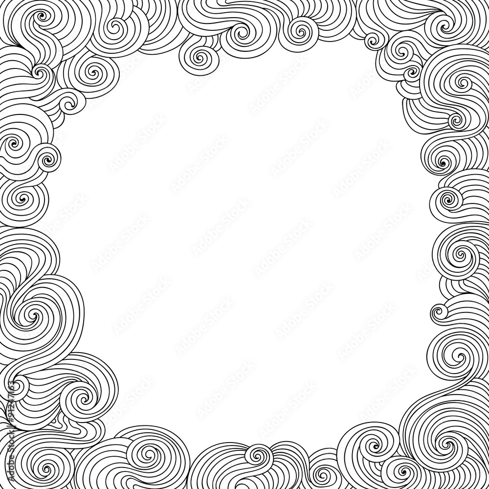 Abstract vector black and white decorative frame with curling lines Abstract vector black and white decorative frame with curling lines