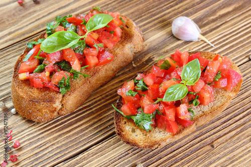 Bruschetta with tomato, garlic and basil