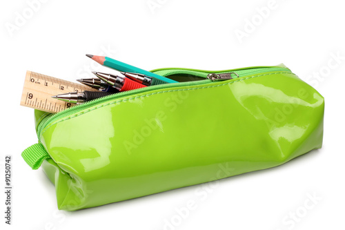 Fotografiet Pencil case with school supplies