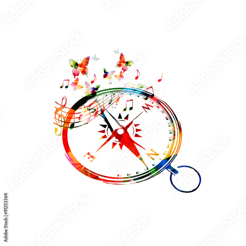 Colorful compass background with butterflies