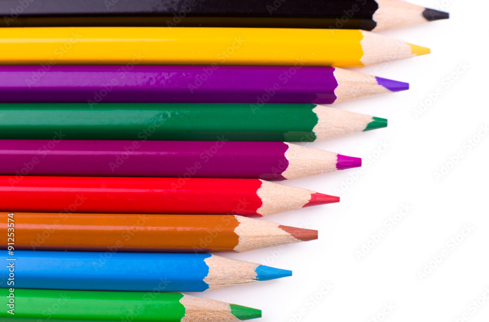 Many different colored pencils on white background Many different colored pencils on white background