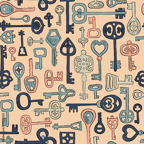 hand drawn vintage locks seamless pattern