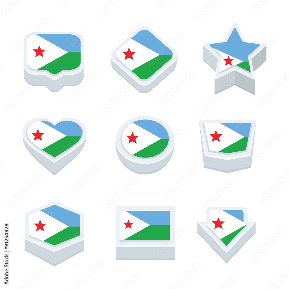 djibouti flags icons and button set nine styles