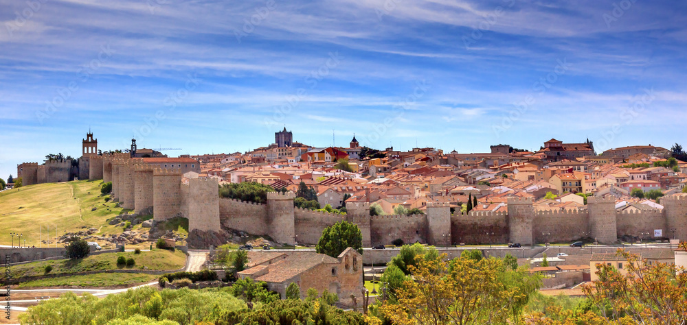 Avila Castle Walls Ancient Medieval City Cityscape Castile Spain