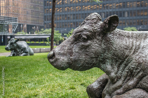 Statue “The Pasture” cows Dominion Centre Toronto Canada photo