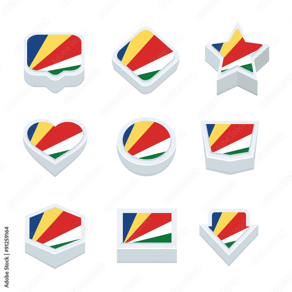 seychelles flags icons and button set nine styles