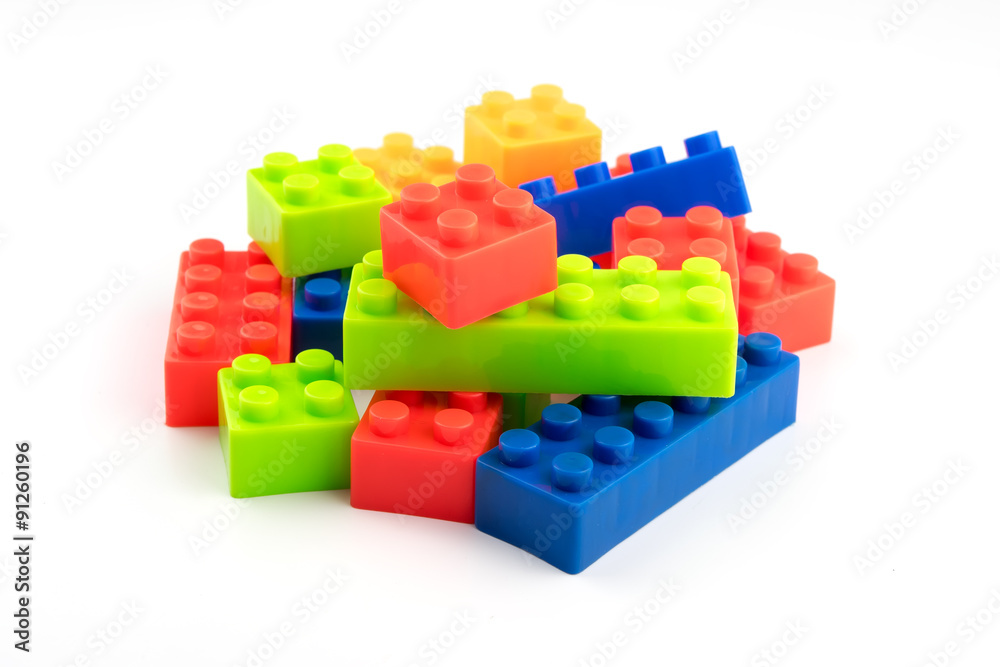 Fototapeta premium Colorful plastic blocks for kids isolated on white background