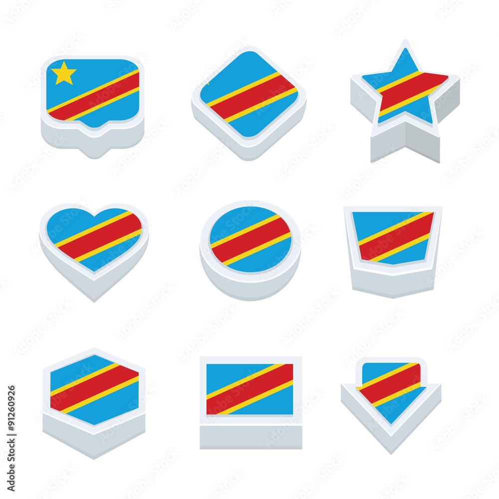 the democratic republic of the congo flags icons and button set