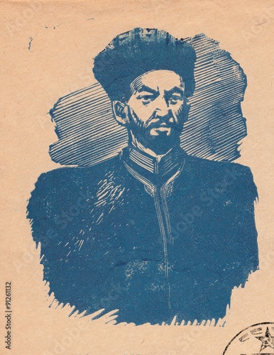 Mos Shovgenov - Adygea revolutionary,drawing on old mail envelope, circa 1961