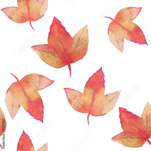 Autumn leaves. Watercolor floral background. Seamless  pattern 2