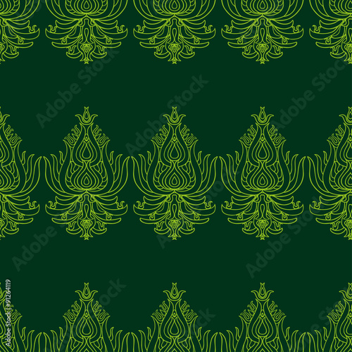 Oriental lacy vector seamless pattern on green background