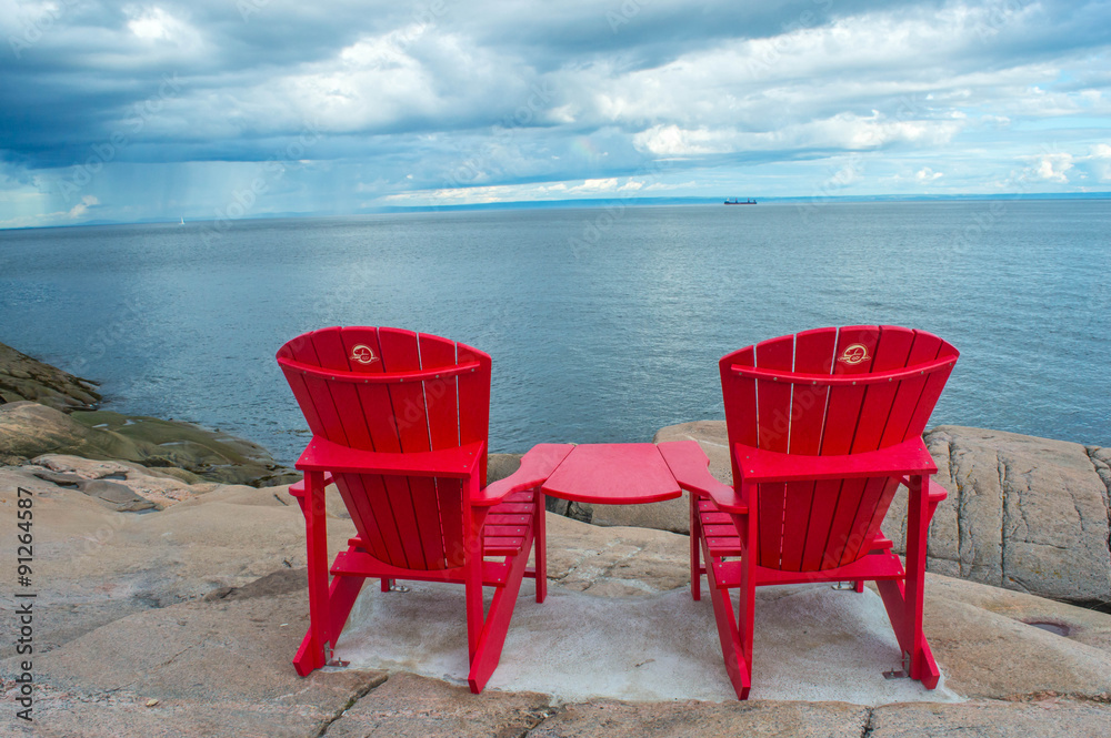 Rocky sea shore Canada (Red chairs)