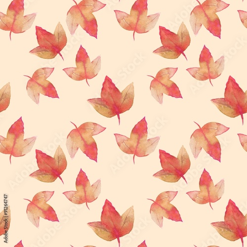 Autumn leaves. Watercolor floral background. Seamless  pattern