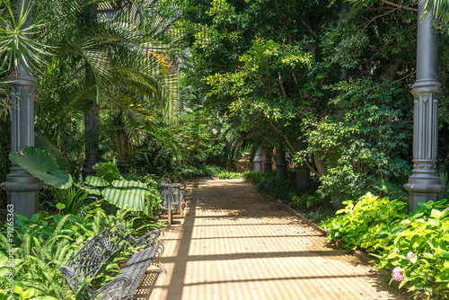 Tropical greenhouse  the Umbracle is a wood brick construction for tropical plants in the Citadel Park Barcelona. The Parc de la Ciutadella is situated in the Barcelona district Ciutat Vella