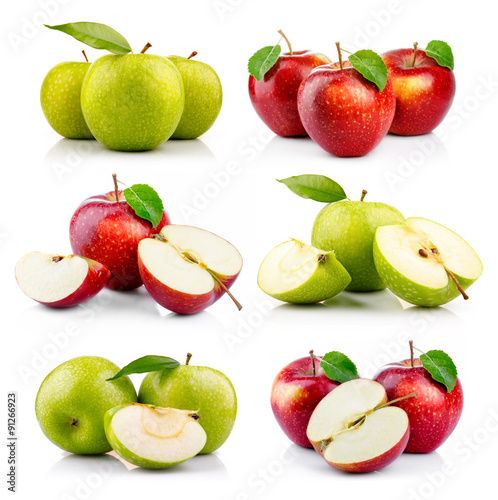 Fototapeta Naklejka Na Ścianę i Meble -  Set of ripe green and red apple fruits isolated