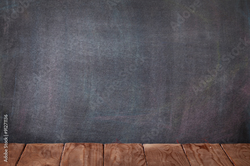 Classroom table in front of blackboard