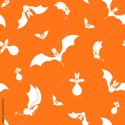 Vector seamless halloween bats silhouette on orange background