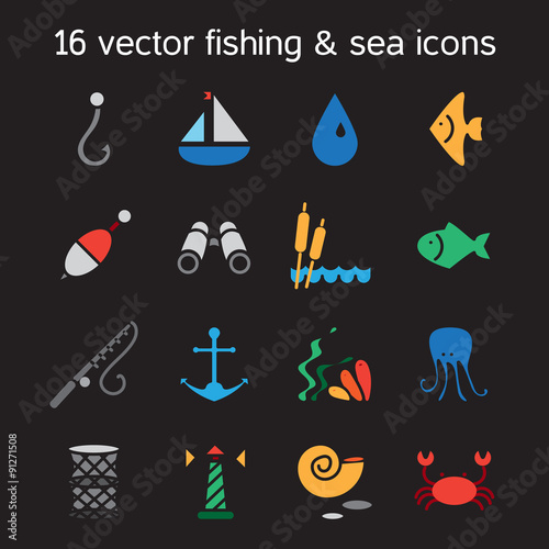 Isolated marine and fishing icons set