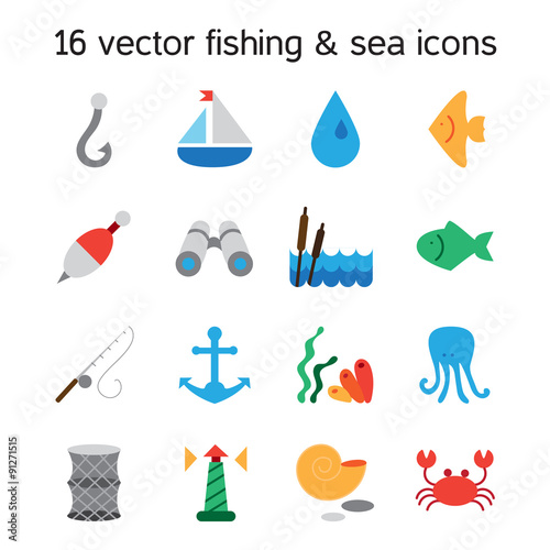 Isolated marine and fishing icons set