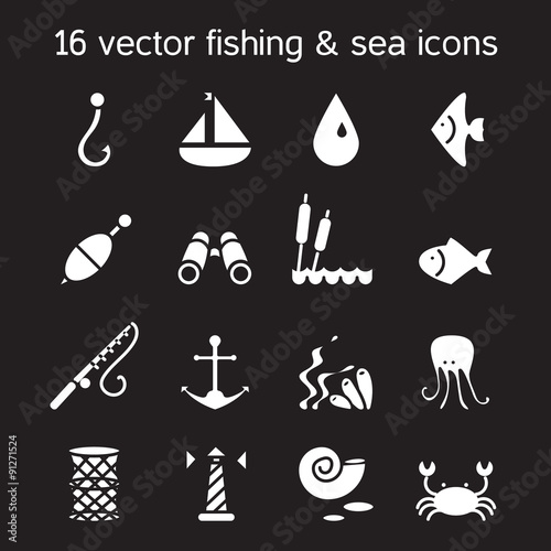 Isolated marine and fishing icons set