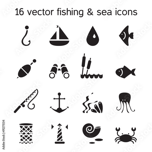 Isolated marine and fishing icons set