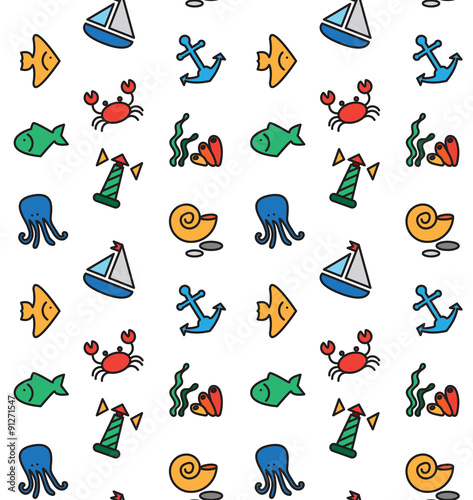 Isolated marine and fishing seamless pattern
