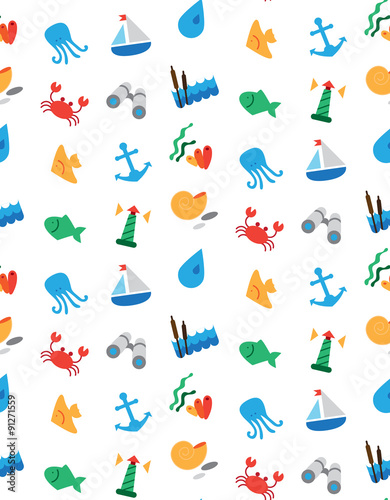 Isolated marine and fishing seamless pattern