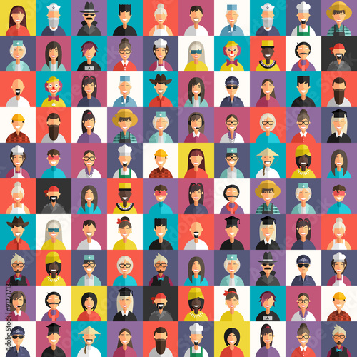 Flat Design Style Vector Avatar Background. Different People Professions, Female, Male