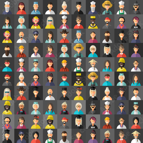 Flat Design Style Vector Avatar Background. Different People Professions, Female, Male