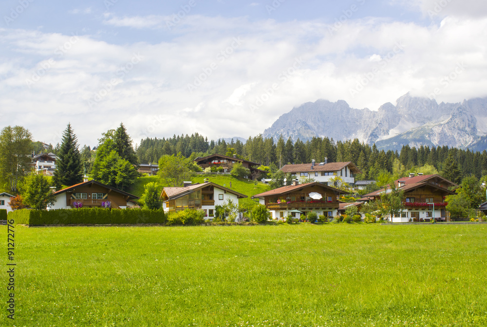 a beautiful view of the austrian alps and Oberndorf in Tirol, Au