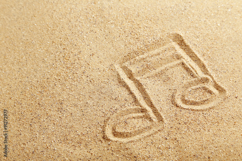 Obraz na płótnie Music note drawn on a beach sand w salonie