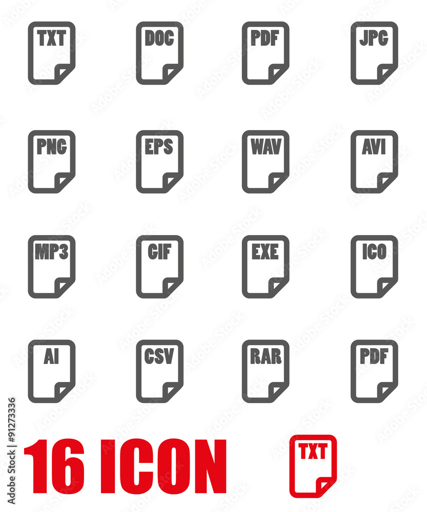 Vector grey file type icon set